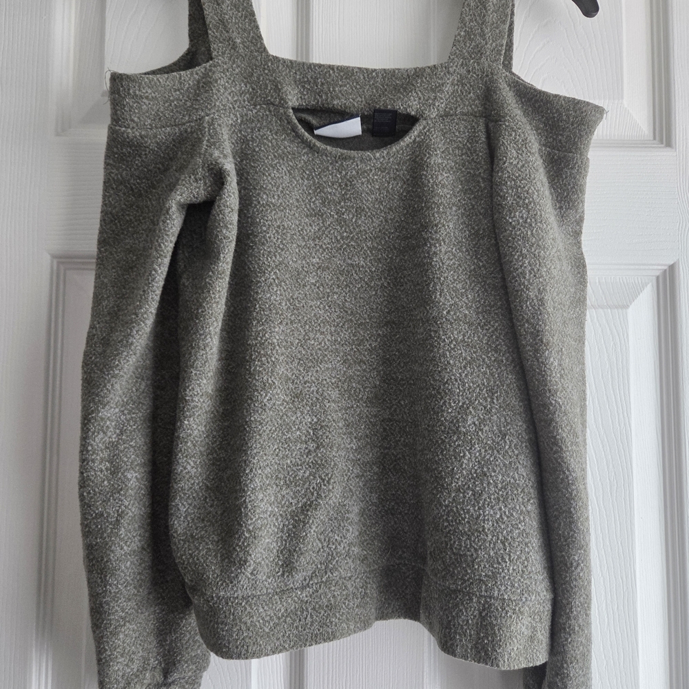Daytrip Women XS Olive Green Cold Shoulder Knit Sweater Slouchy Boho Top